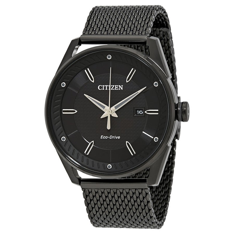 Citizen Drive Black Dial Black Ion-Plated Mesh Mens Watch