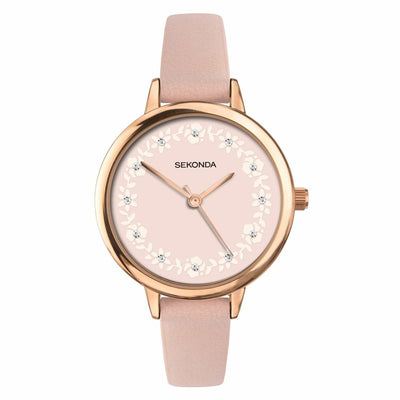 Sekonda Rose Gold Case Rose Floral Dial Womens Watch