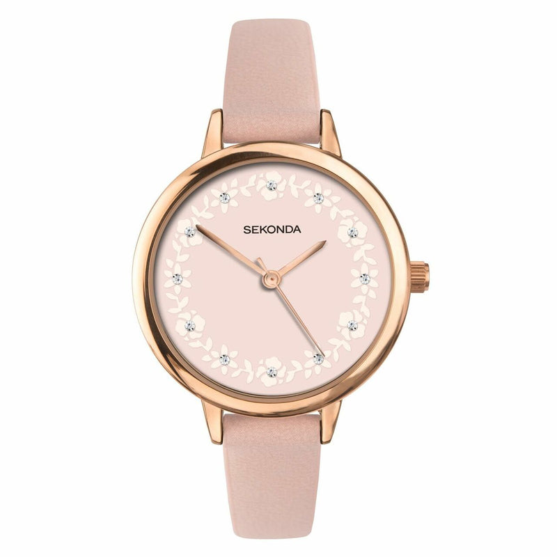 Sekonda Rose Gold Case Rose Floral Dial Womens Watch