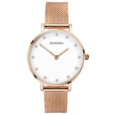 Sekonda Rose Gold Case White Stone Set Dial Womens Watch