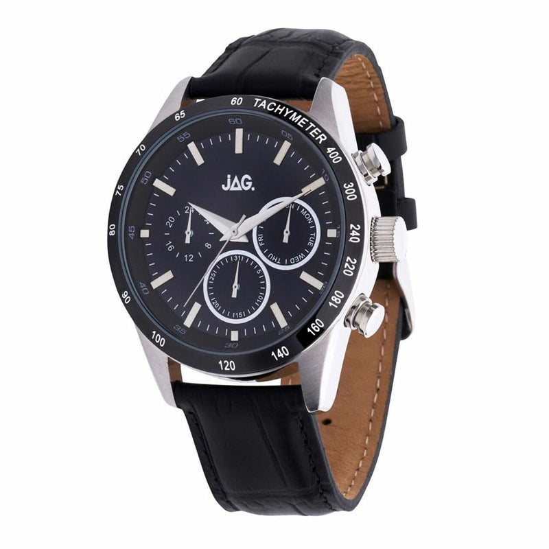 Jag Alain Black Dial Black Strap Mens Watch