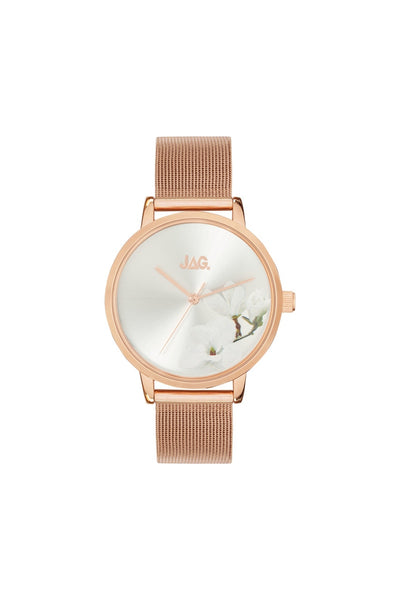 Jag Miafloral Rose Gold Mesh Womens Watch