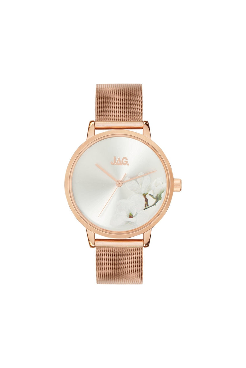 Jag Miafloral Rose Gold Mesh Womens Watch