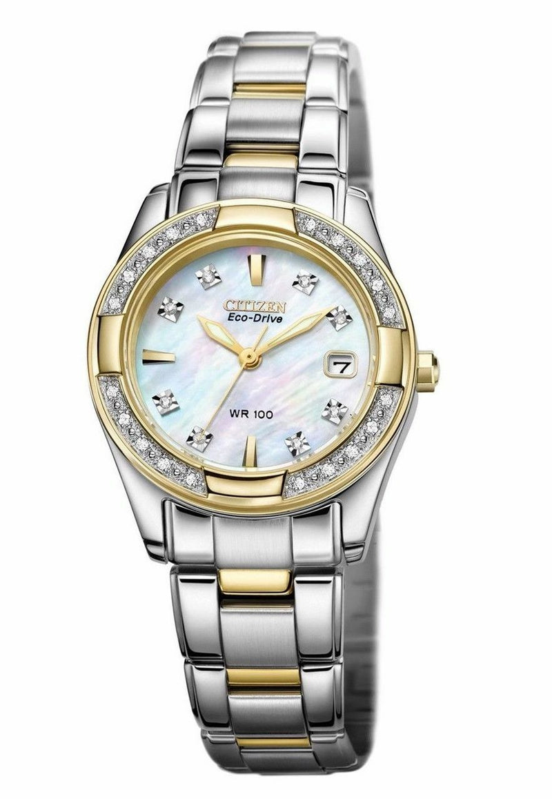 Citizen Regent Eco-Drive Diamond Mother Of Pearl Dial Two-Tone Stainless Steel Womens Watch