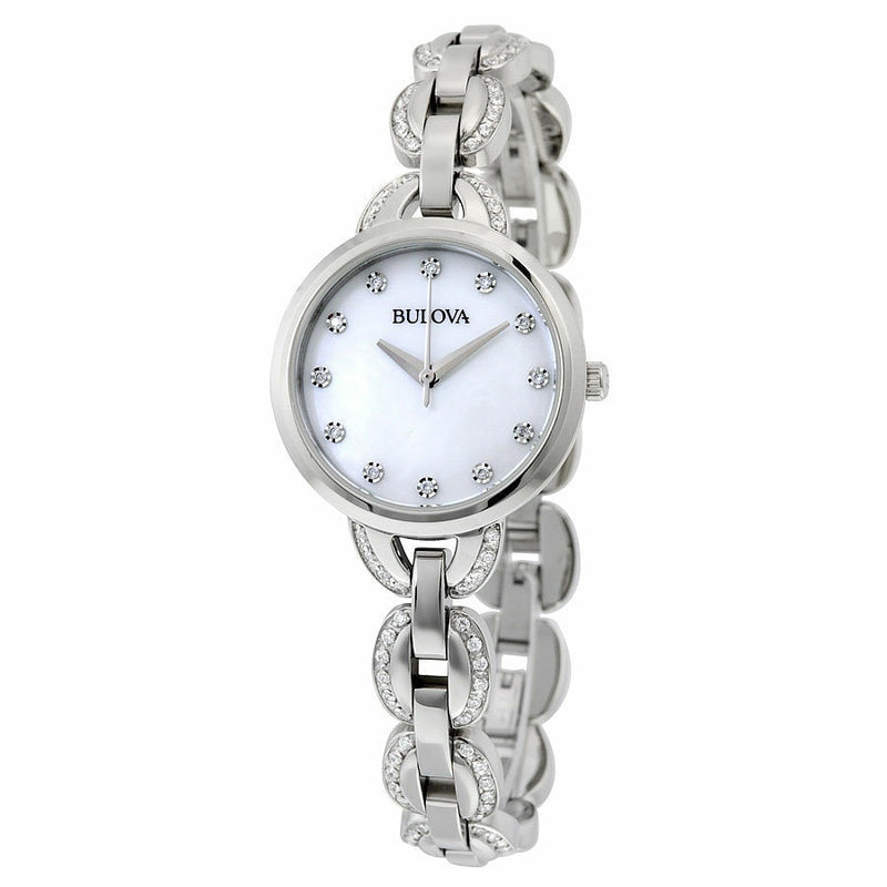 Bulova Mother Of Pearl Dial Stainless Steel Crystal-Set Womens Watch