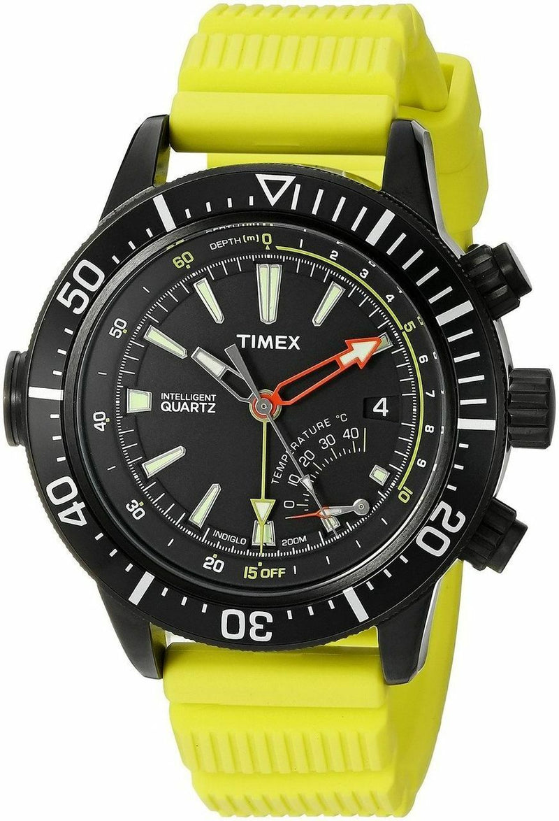 Timex T2N958 Intelligent Quartz Adventure Series Depth Gauge Yeellow Resin Strap Mens Watch