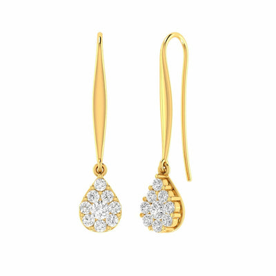 Tear Drop Hook Diamond Earrings With 0.15ct Diamonds In 9K Yellow Gold