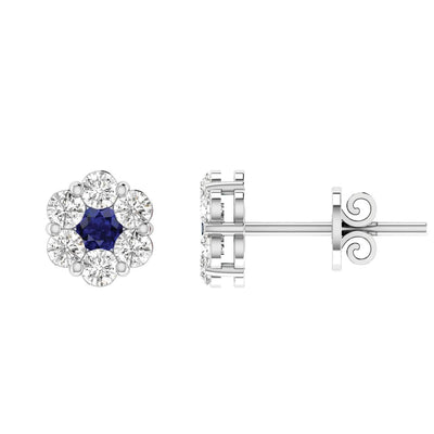 Sapphire Diamond Stud Earrings With 0.80CT Diamonds in 9K White Gold