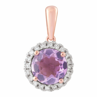 Diamond Pink Amethyst Pendant With 0.12ct Diamonds In 9K Rose Gold