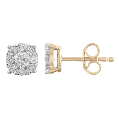 Stud Earrings with 0.5ct Diamonds in 9K Yellow and White Gold