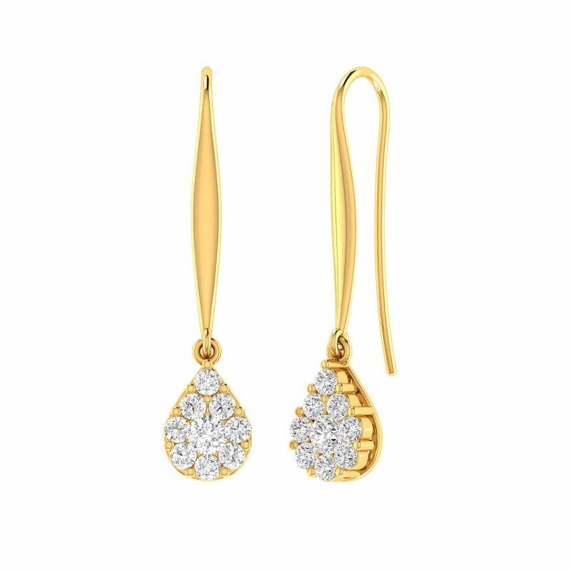 Tear Drop Hook Diamond Earrings With 0.33ct Diamonds In 9K Yellow Gold