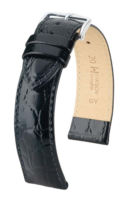 Hirsch Crocograin L High Gloss Black Leather Band