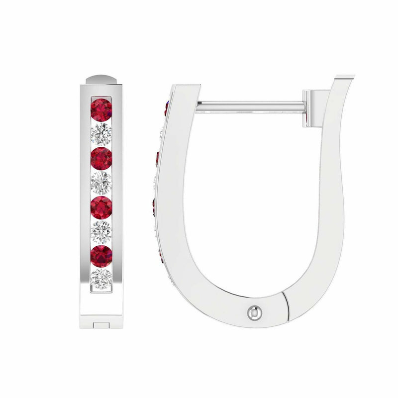 Ruby Diamond Huggie Earrings With 0.25ct Diamonds In 9K White Gold