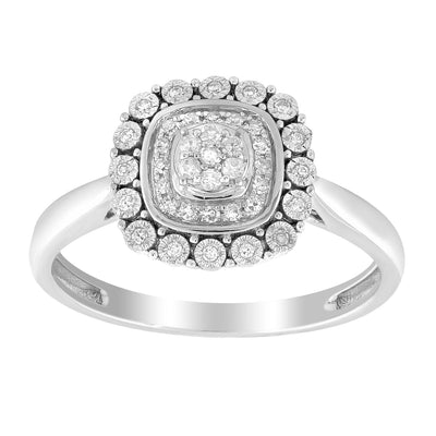 Cluster Ring with 0.15ct Diamond In 9K White Gold