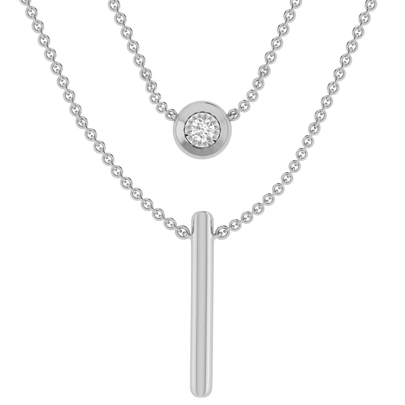 Double Layer Necklace with 0.10CT Diamonds IN 9K White Gold