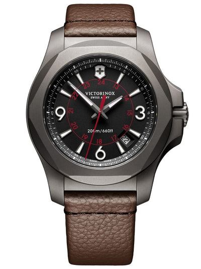 Victorinox I.N.O.X. Black Dial Brown Leather Mens Watch