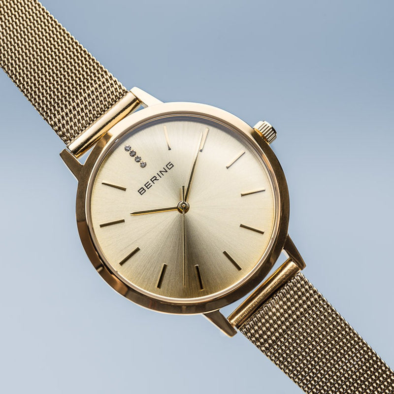 Bering Classic Polished Gold 34mm Mesh Watch