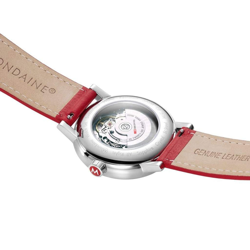 Mondaine Evo2 Automatic Red Leather White Dial Watch