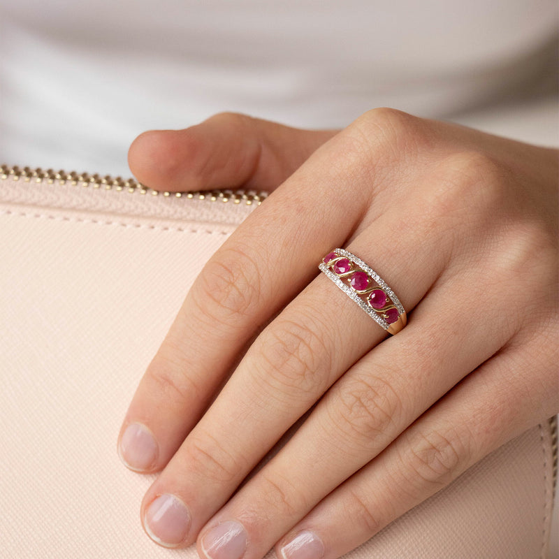 Ruby Ring With 0.15ct Diamonds In 9K Yellow Gold