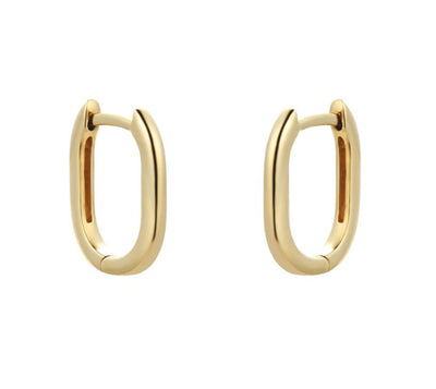 9K Yellow Gold Small Rectangular Creole Earring13.5mm