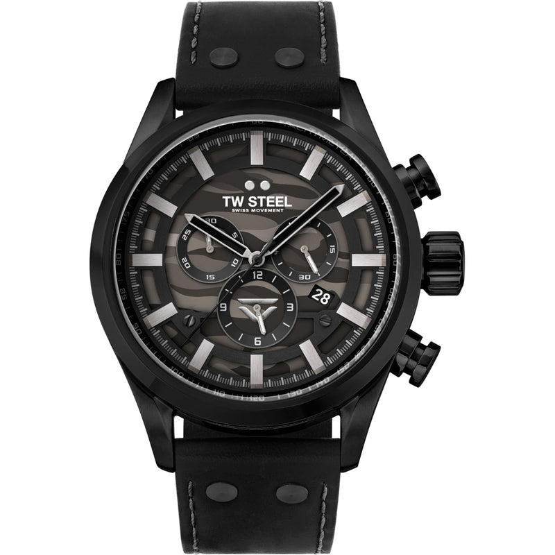 TW Steel Veloce Black Leather Strap Watch SVS309