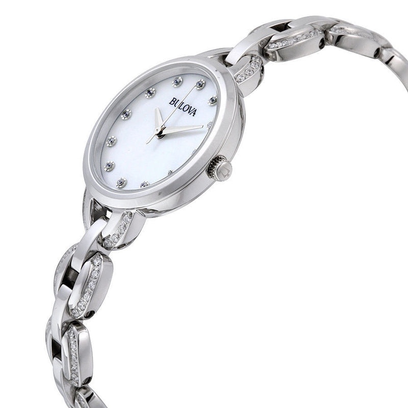 Bulova Mother Of Pearl Dial Stainless Steel Crystal-Set Womens Watch