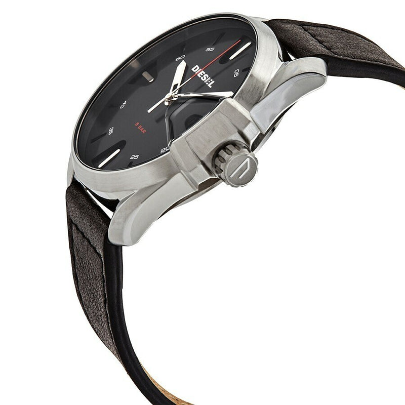 Diesel MS9 Stainless-Steel Black Leather Watch