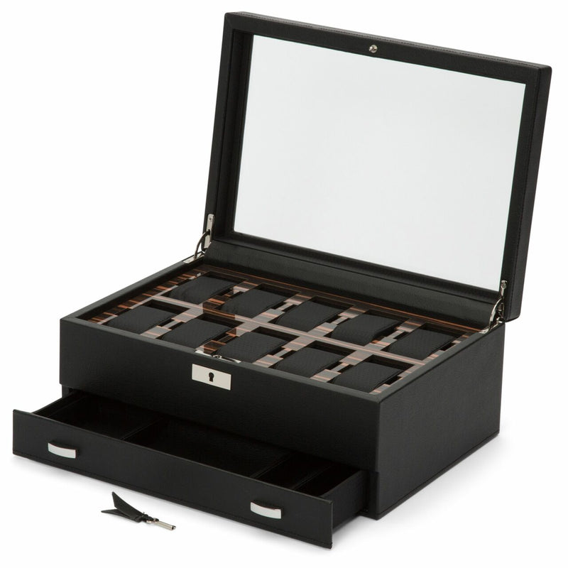 Wolf Roadster 10PC Watch Box with Drawer Black 477656