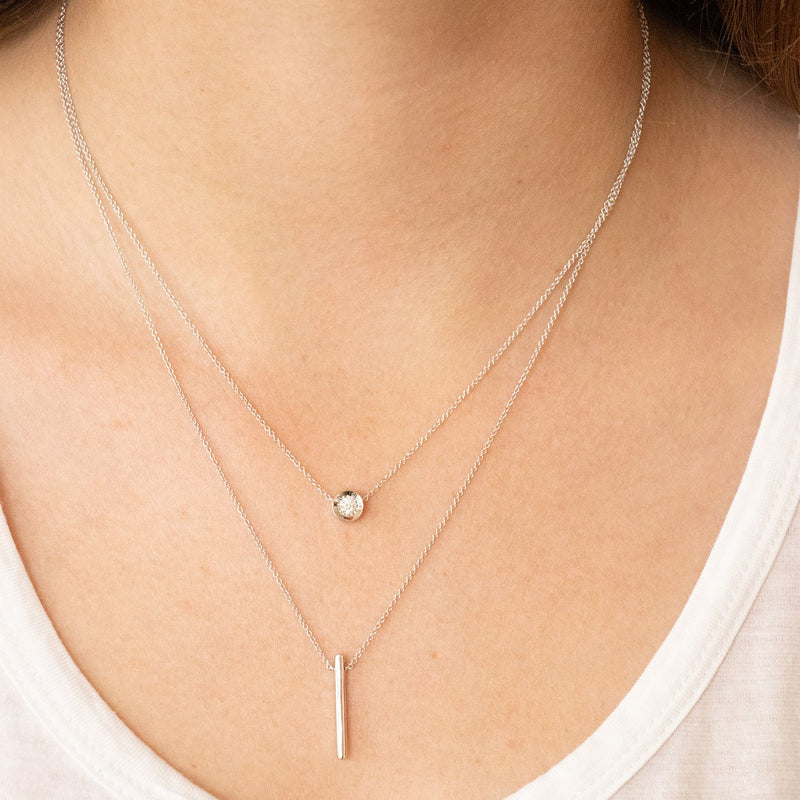 Double Layer Necklace with 0.10CT Diamonds IN 9K White Gold