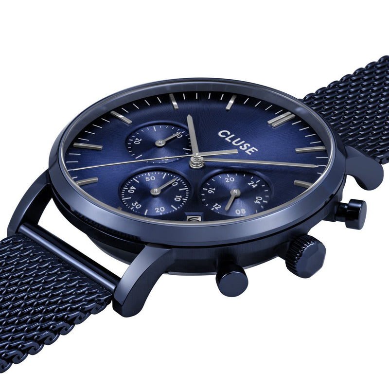 Cluse Mens Aravis Chronograph Full Blue Mesh