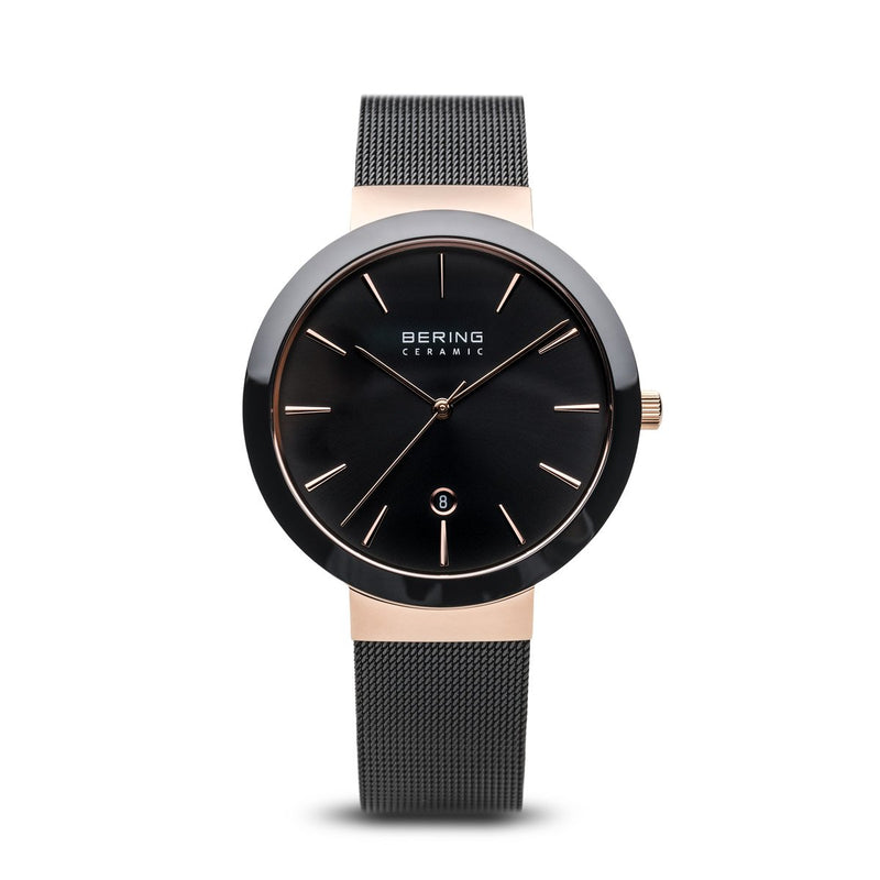 Bering Ceramic Polished Rose Gold Black Watch