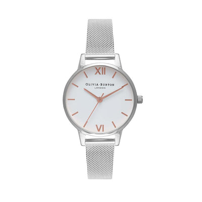 Olivia Burton White Dial Silver Mesh Watch - Silver