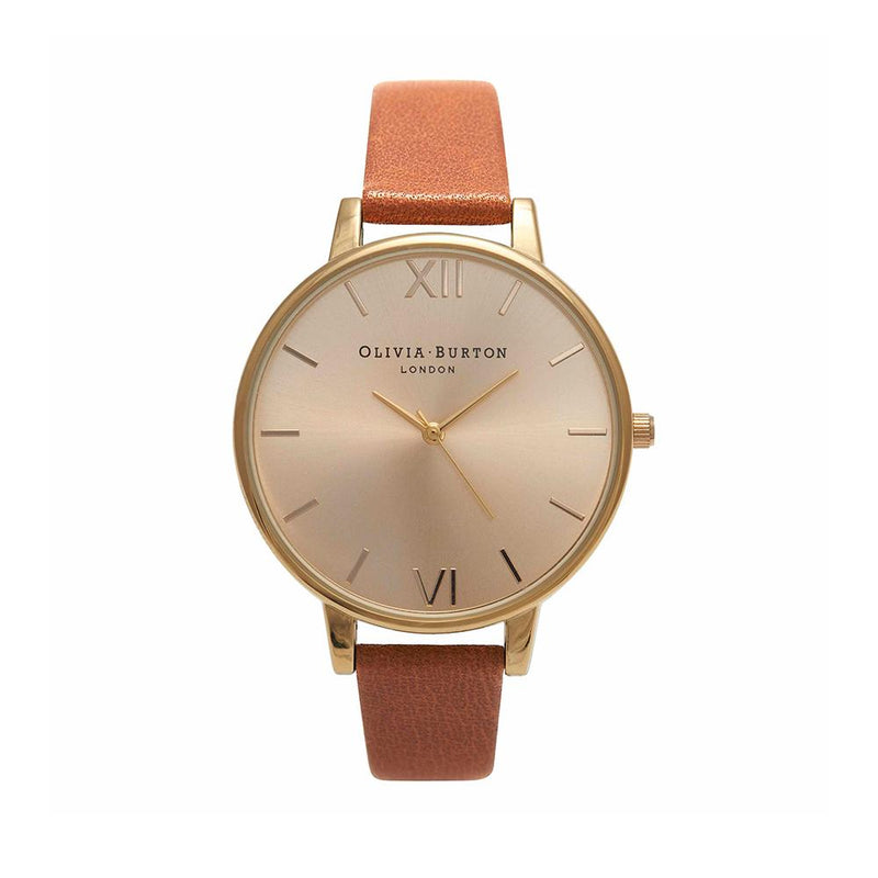 Olivia Burton Big Dial Gold Case Tan Watch - Gold