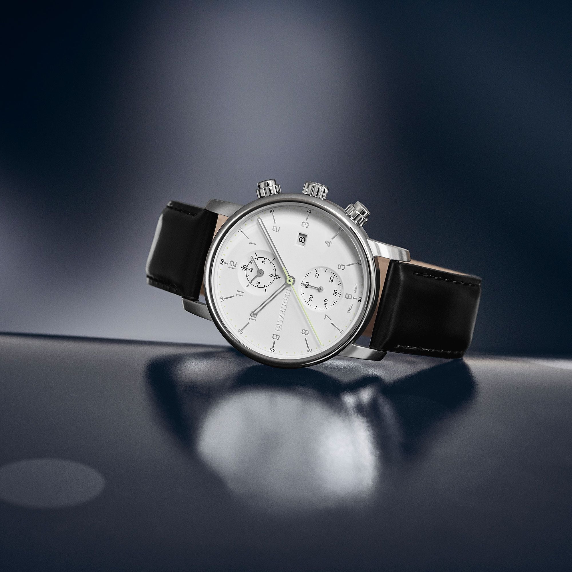 Wenger Urban Classic Chrono White Dial Black Leather Watch 01.1743.123