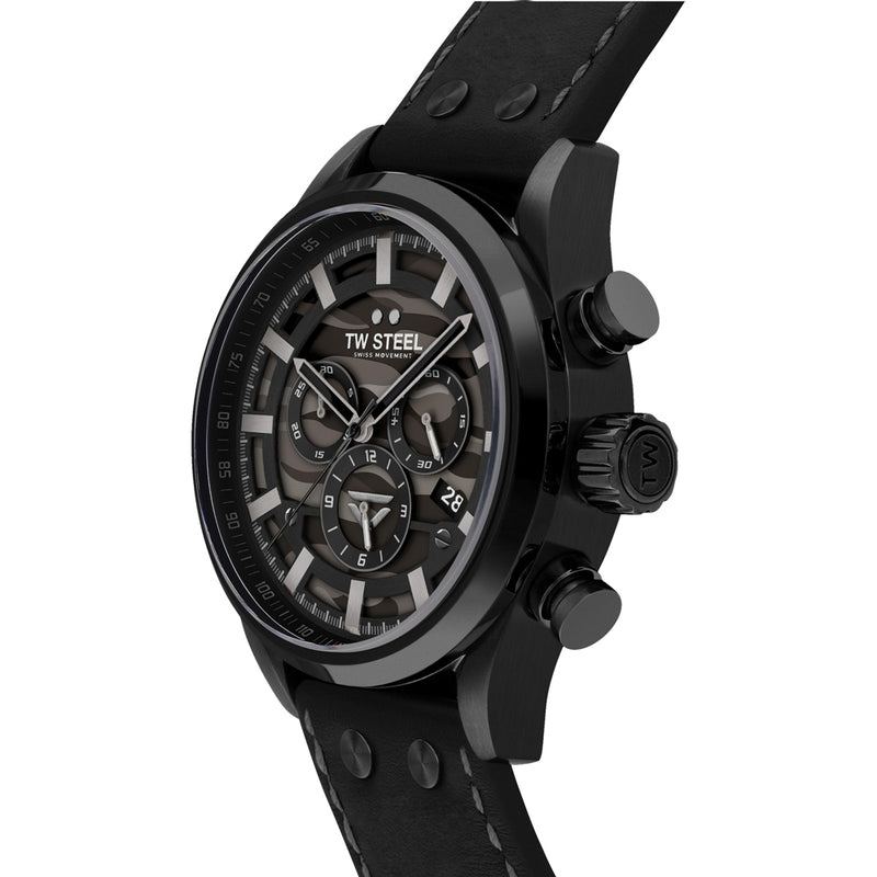 TW Steel Veloce Black Leather Strap Watch SVS309