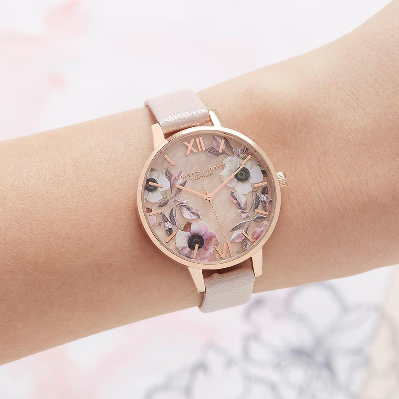 Olivia Burton Semi Precious Rose Gold Pearl Pink Watch - Rose Gold