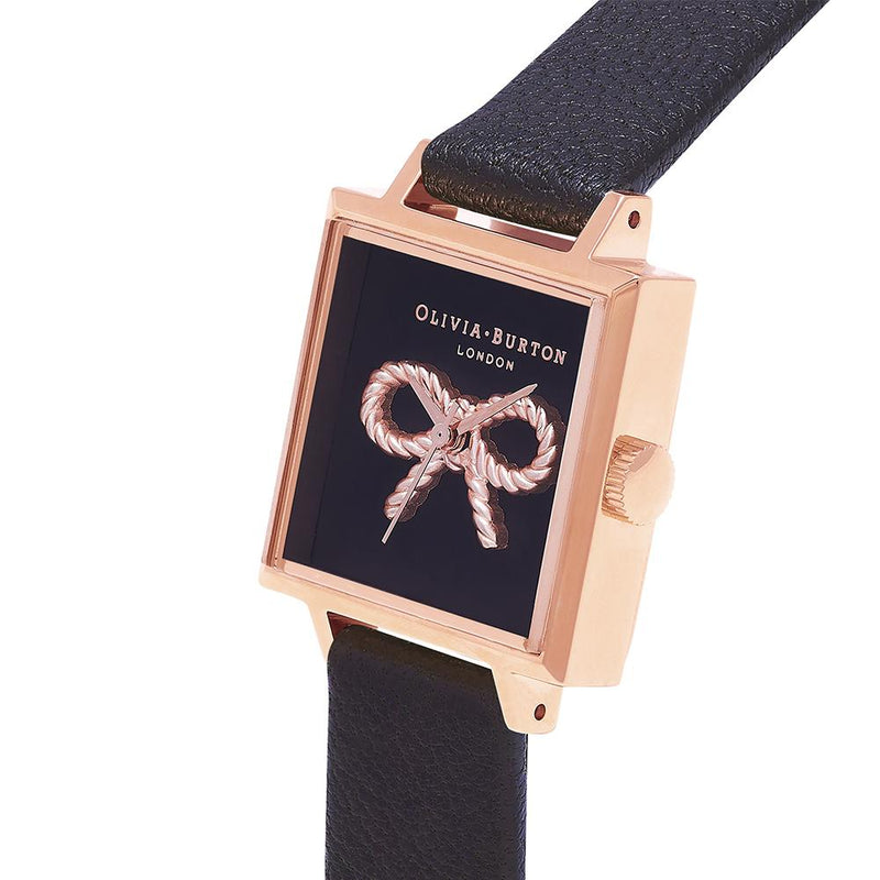 Olivia Burton Vintage Bow Rose Gold Black Watch - Rose Gold