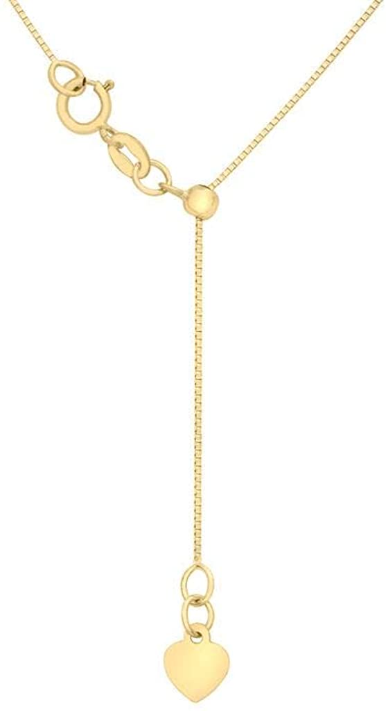 9K Yellow Gold Solid Adjustable Heart Slider Necklace 56cm