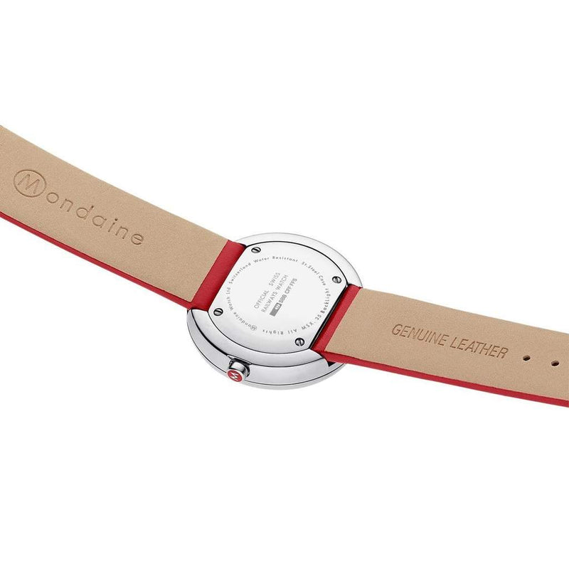 Mondaine Mini Giant Backlight Red Leather Strap Watch