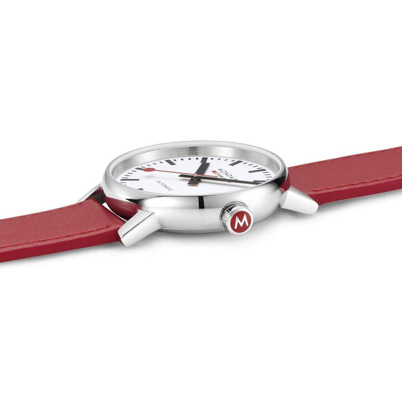 Mondaine Evo2 Automatic Red Leather White Dial Watch