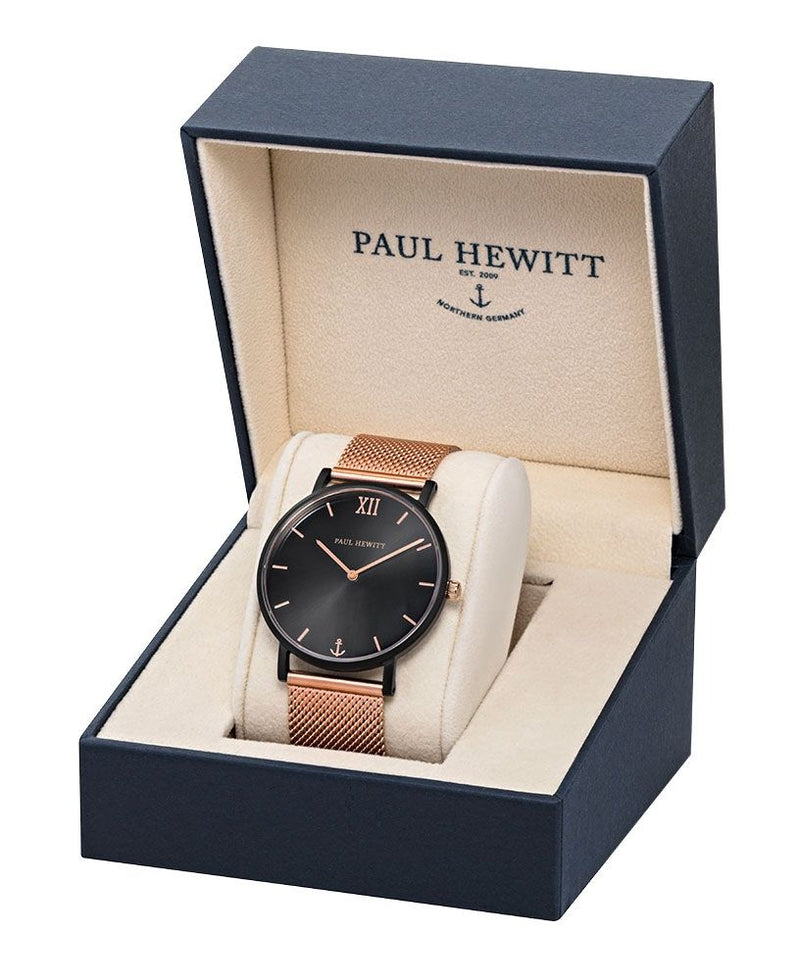 Paul Hewitt Sailor Black Sunray Rose Gold Mesh Watch