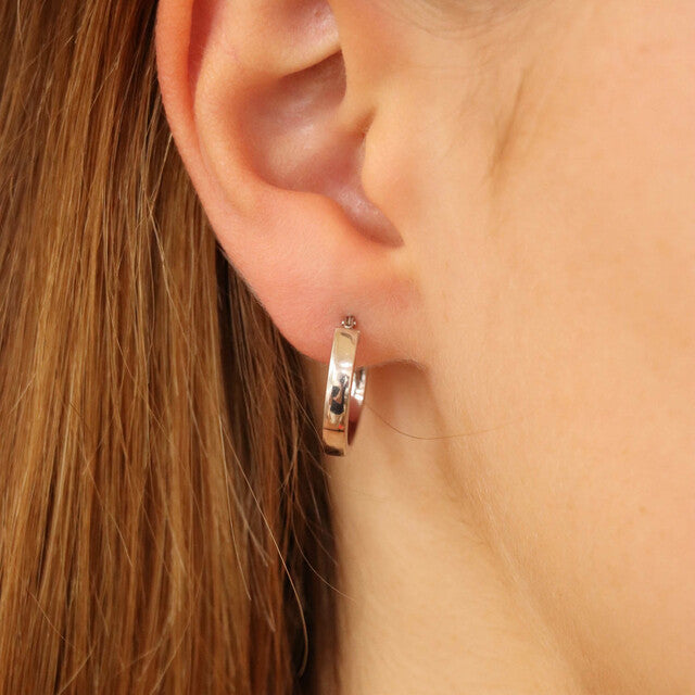 9K White Gold Hollow Rectangular Tube Hoop Earrings 15mm