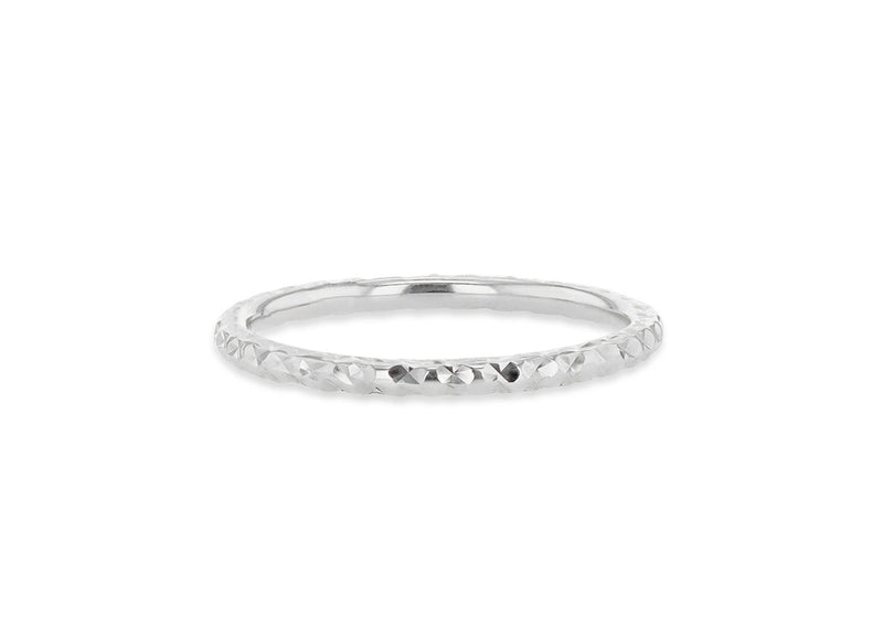 9K White Gold Solid Diamond-Cut Stacker Ring