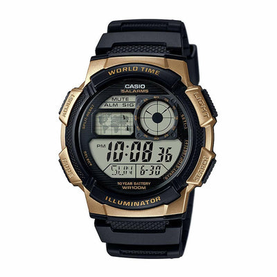 Casio Black Gold Digital World Time 100M Digital Watch Ae-1000W-1A3