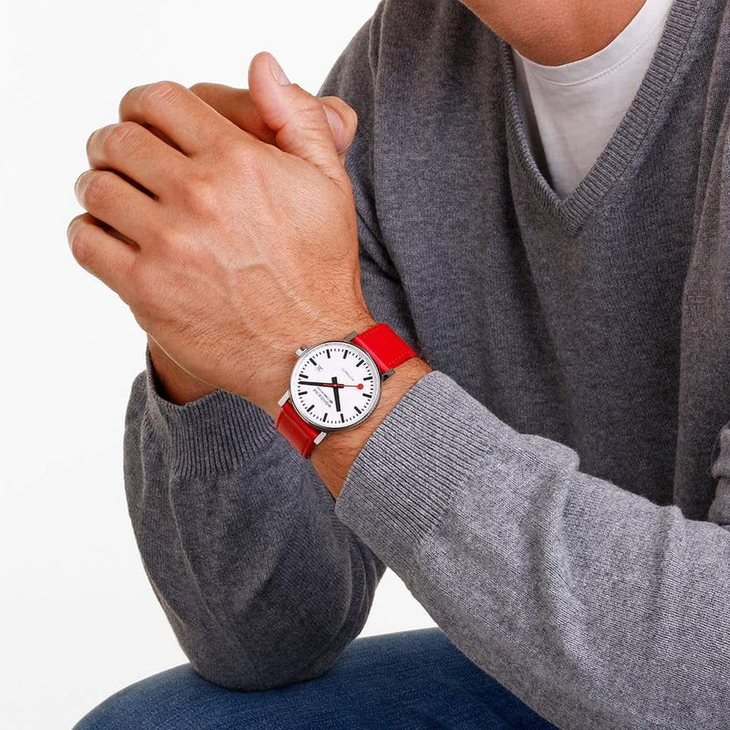 Mondaine Evo2 Automatic Red Leather White Dial Watch