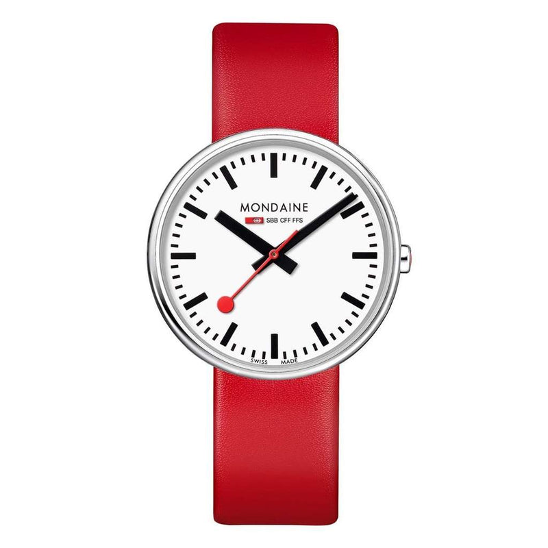 Mondaine Mini Giant Backlight Red Leather Strap Watch