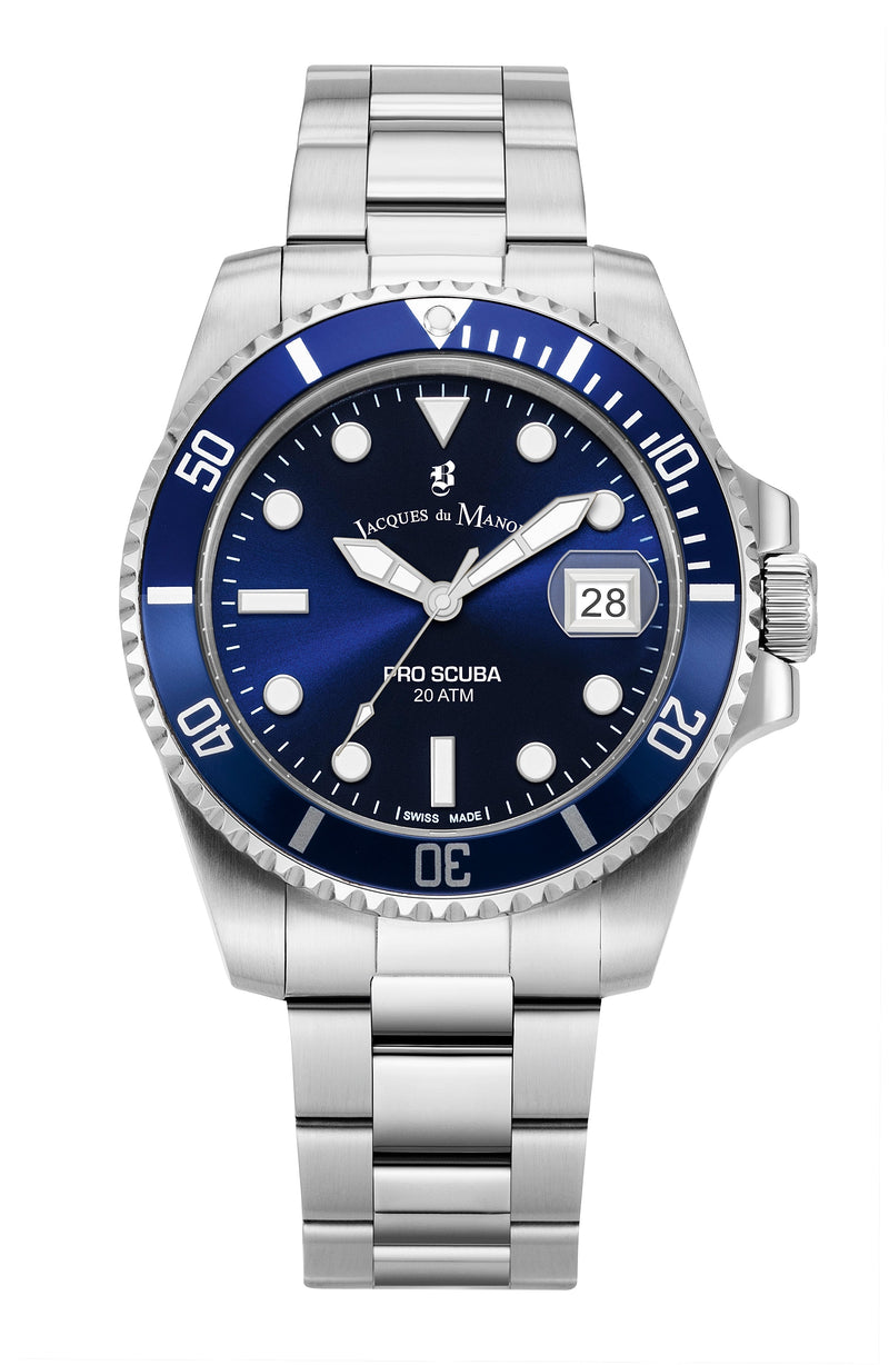 JDM Swiss-Made Pro Scuba 43 Stainless Steel and Blue Watch JWG02802