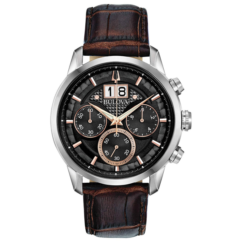 Bulova Sutton Classic Automatic Brown Leather Band Mens Watch 96B311