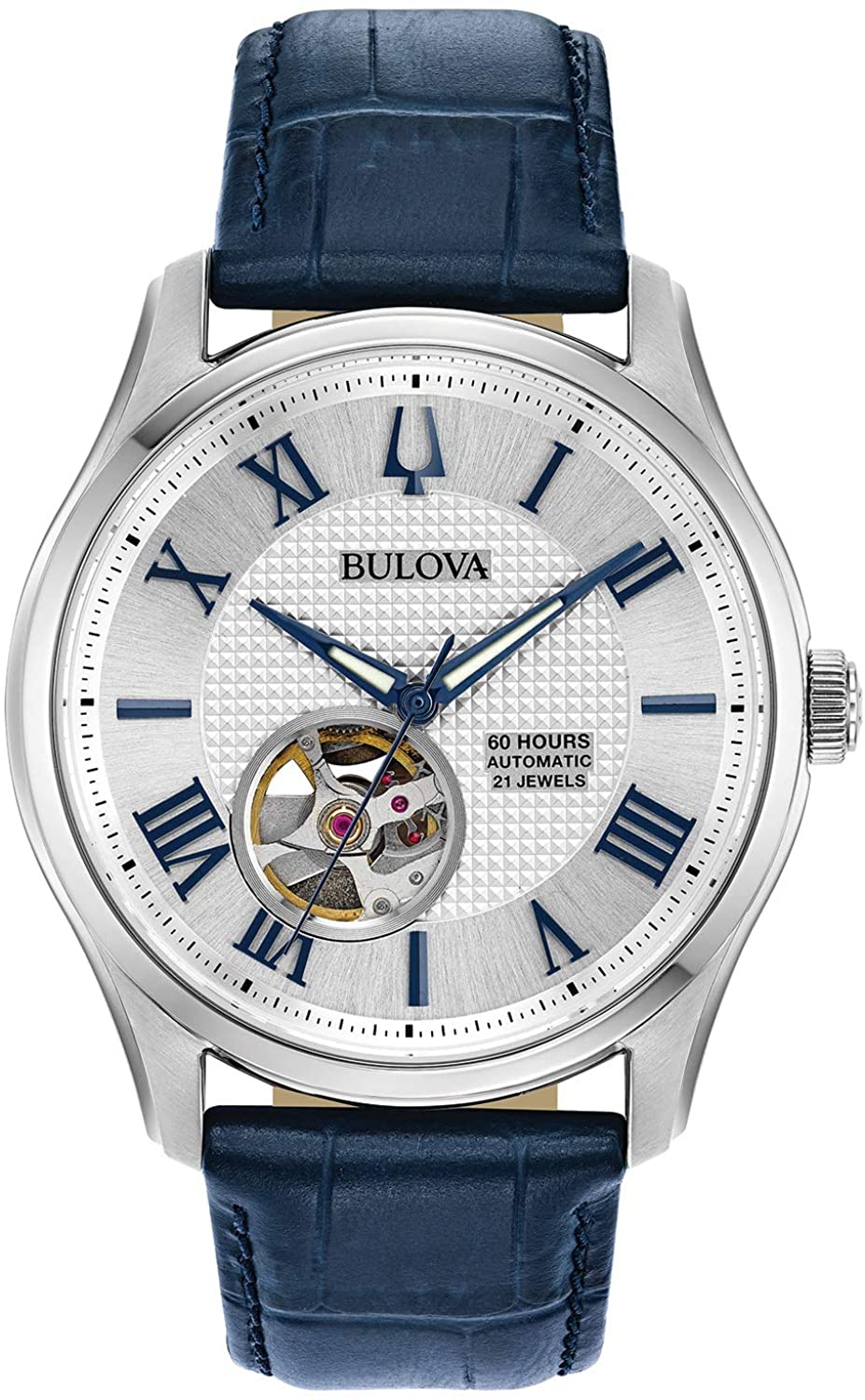 Bulova Wilton Automatic Blue Leather Band Mens Watch 96A206
