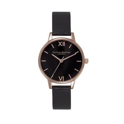 Olivia Burton Black Sunray Rose Gold Watch - Rose Gold